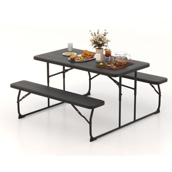 Folding Picnic Table with 2 Benches Outdoor Patio Dining Set in Black LuxuryLifeWay Online Store