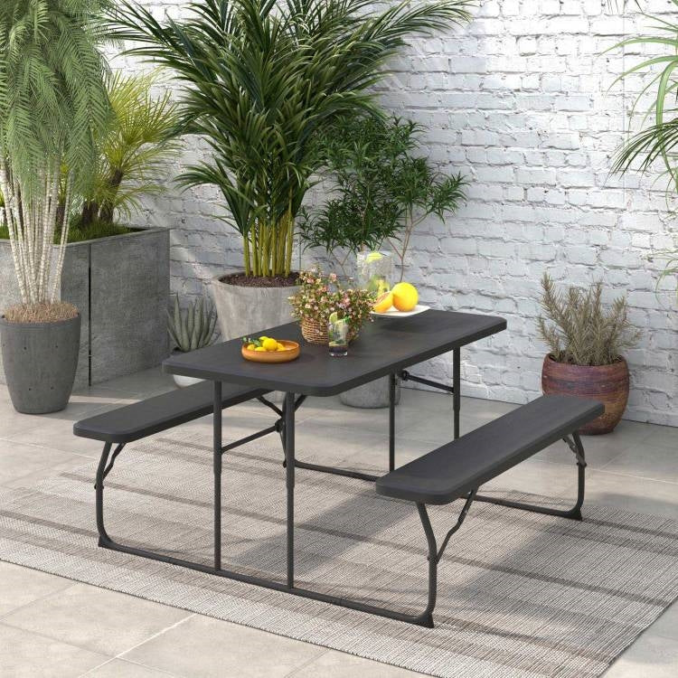 Folding Picnic Table with 2 Benches Outdoor Patio Dining Set in Black LuxuryLifeWay Online Store