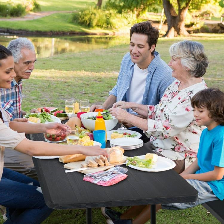 Folding Picnic Table with 2 Benches Outdoor Patio Dining Set in Black LuxuryLifeWay Online Store