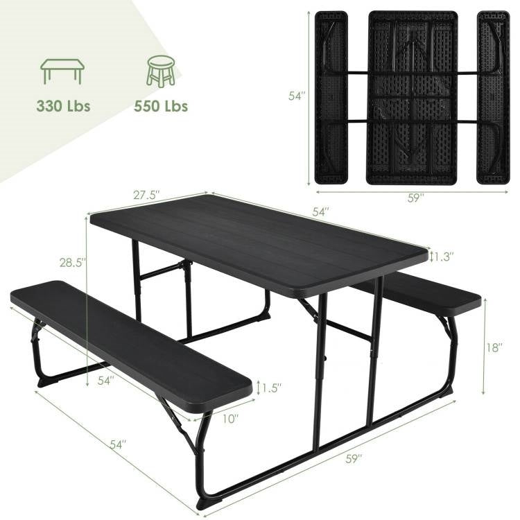 Folding Picnic Table with 2 Benches Outdoor Patio Dining Set in Black LuxuryLifeWay Online Store