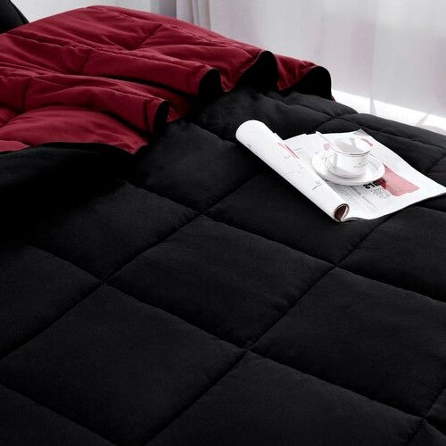 Full/Queen Traditional Microfiber Reversible 3 Piece Comforter Set in Black/Maroon LuxuryLifeWay Online Store