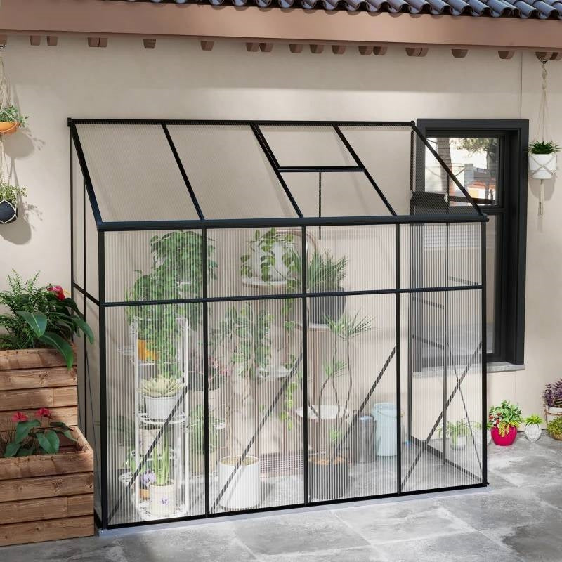 8.3 ft x 4.1 ft Outdoor Polycarbonate Lean-to Greenhouse with Black Metal Frame LuxuryLifeWay Online Store