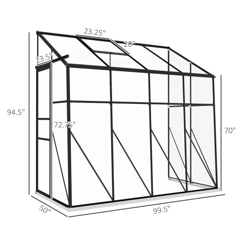 8.3 ft x 4.1 ft Outdoor Polycarbonate Lean-to Greenhouse with Black Metal Frame LuxuryLifeWay Online Store