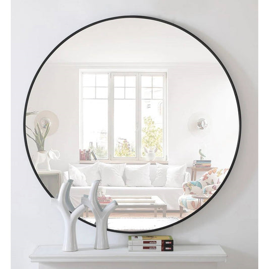 Round 42-inch Wall Mirror in Black - Living Room Bedroom Accent Bathroom Mirror LuxuryLifeWay Online Store