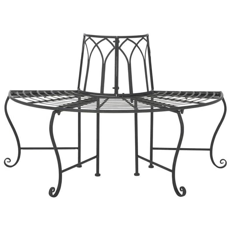 Half-Circle Outdoor Patio Garden Black Wrought Iron Tree Bench LuxuryLifeWay Online Store