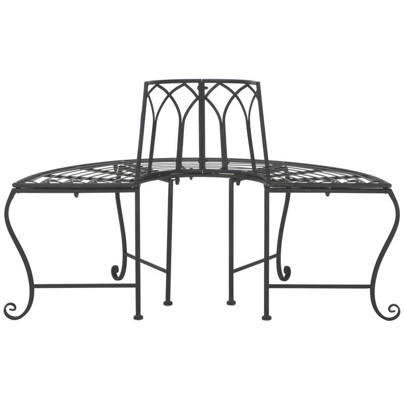 Half-Circle Outdoor Patio Garden Black Wrought Iron Tree Bench LuxuryLifeWay Online Store
