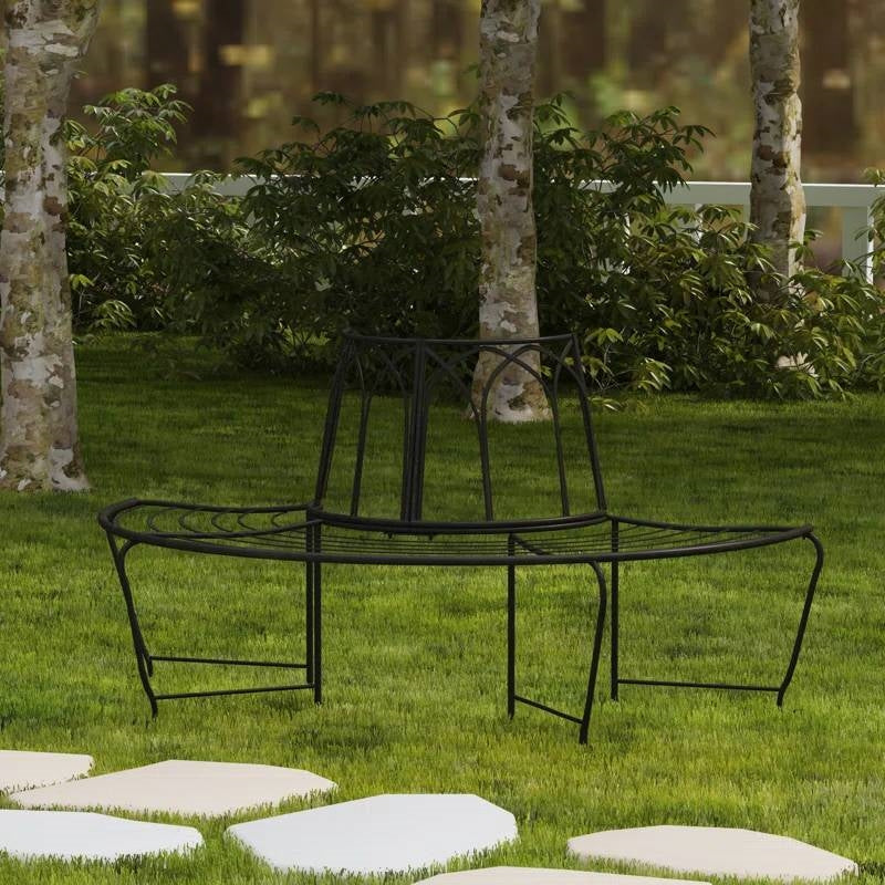 Half-Circle Outdoor Patio Garden Black Wrought Iron Tree Bench LuxuryLifeWay Online Store