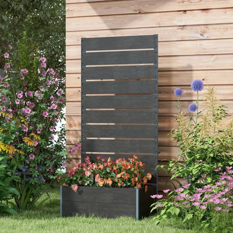 Outdoor Raised Bed Planter with Slatted Fence Trellis in Black Wood Finish LuxuryLifeWay Online Store