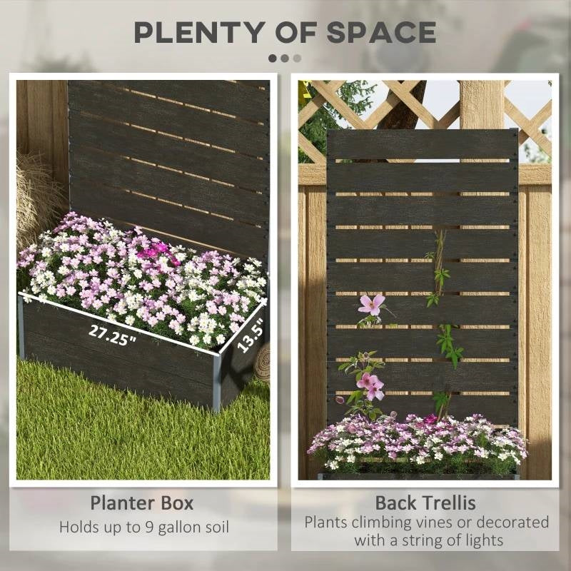 Outdoor Raised Bed Planter with Slatted Fence Trellis in Black Wood Finish LuxuryLifeWay Online Store