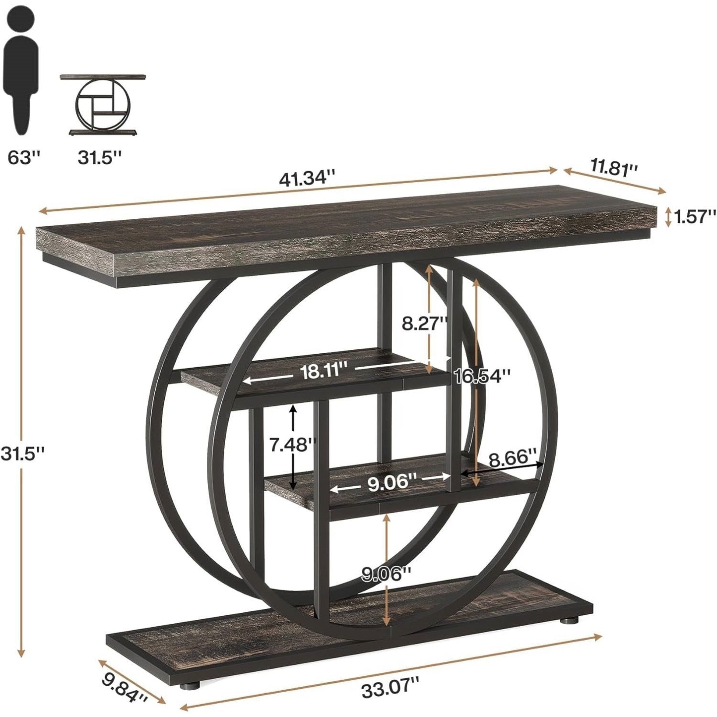 Modern 41-inch Circular Base Foyer Entryway Table with Black Wood Finish Shelves LuxuryLifeWay Online Store