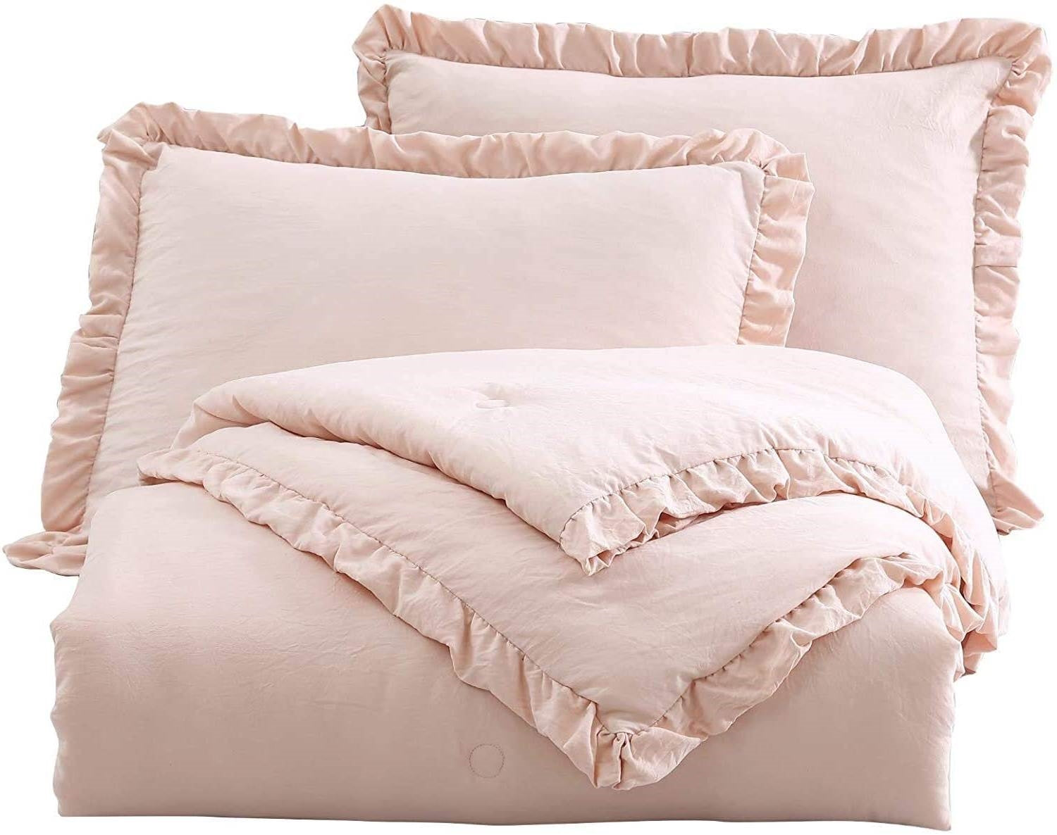 King Oversized Pink Ruffled Edge Microfiber Comforter Set LuxuryLifeWay Online Store