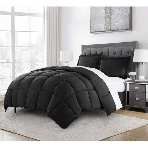 King Size Reversible Microfiber Down Alternative Comforter Set in Black LuxuryLifeWay Online Store