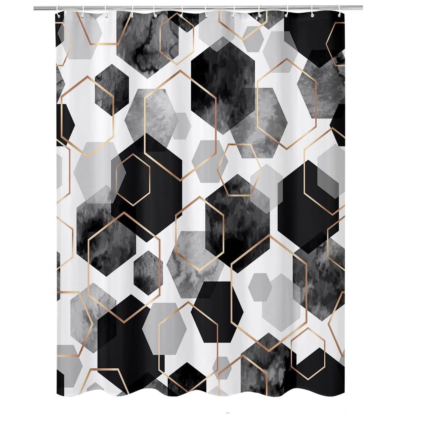 72"W x 78"H Black White Hexagonal Pattern Polyester Shower Curtain