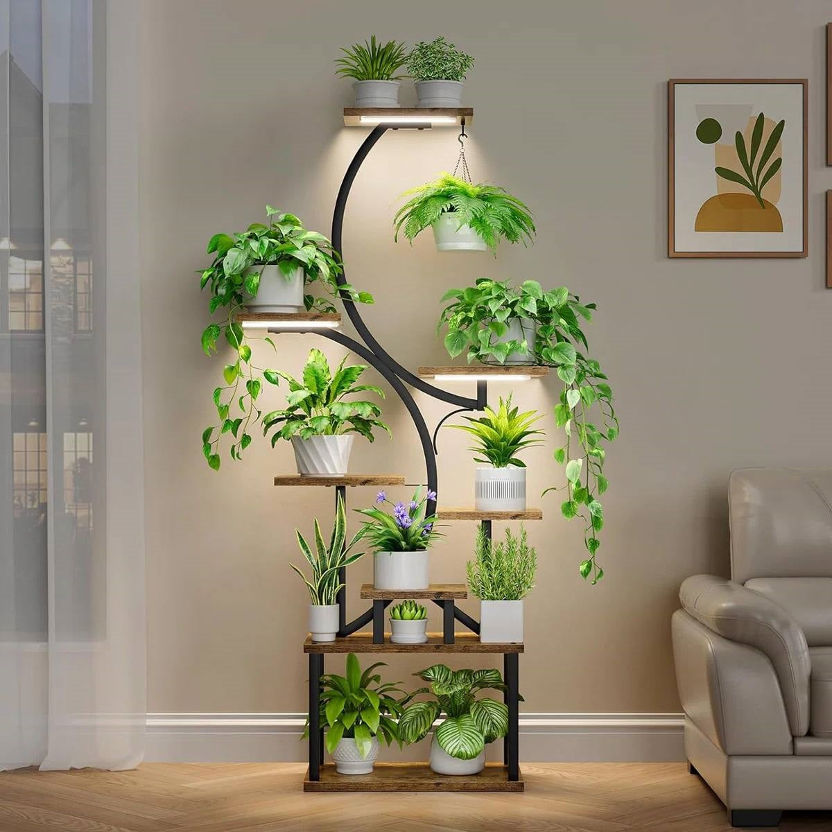 Indoor Plant Stand with Black Metal Frame and Wood Finish Shelves LuxuryLifeWay Online Store