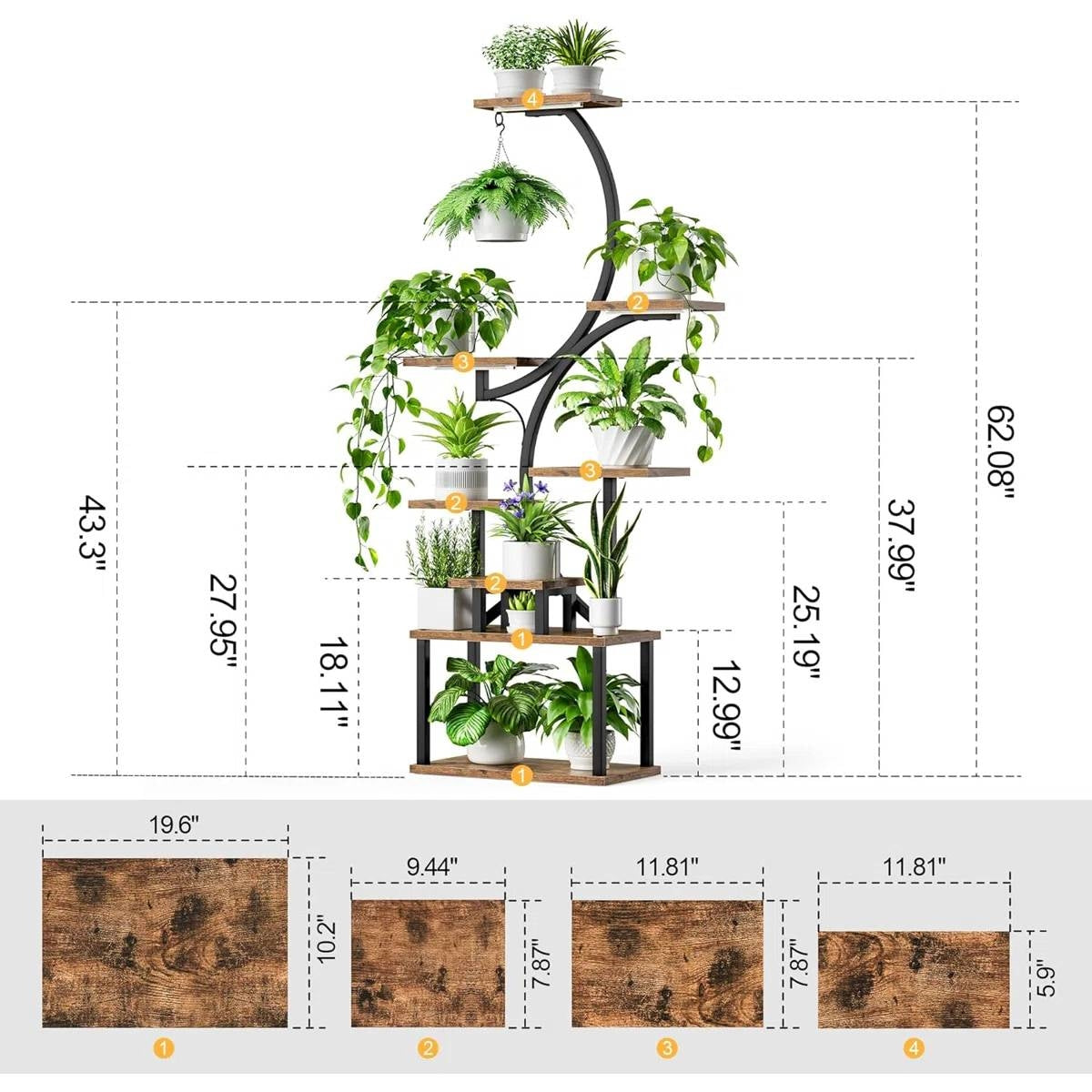 Indoor Plant Stand with Black Metal Frame and Wood Finish Shelves LuxuryLifeWay Online Store