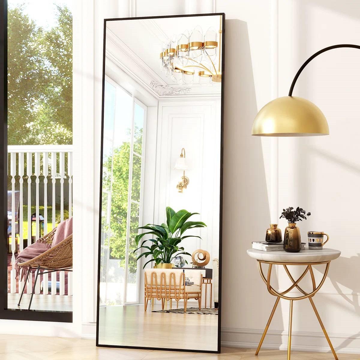 Black 64-inch Full Length Floor Mirror with Stand and Wall Mounting Holes LuxuryLifeWay Online Store
