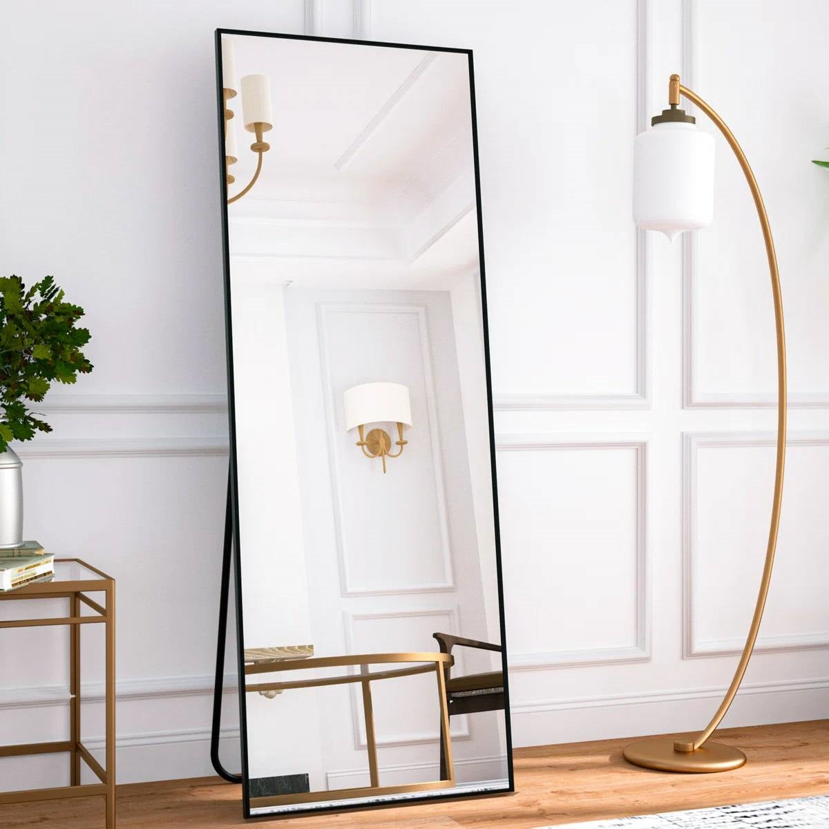 Black 64-inch Full Length Floor Mirror with Stand and Wall Mounting Holes LuxuryLifeWay Online Store