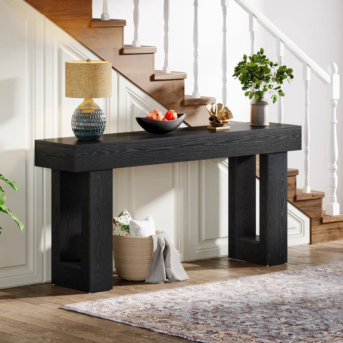 Modern Farmhouse 63-inch Narrow Entryway Console Sofa Table in Black Wood Finish LuxuryLifeWay Online Store