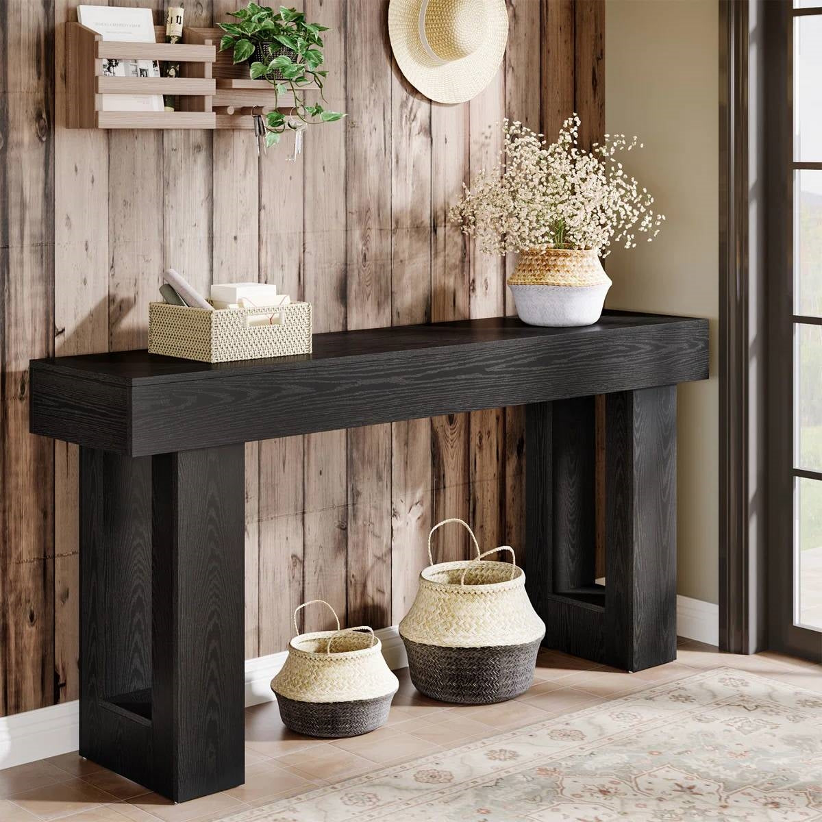Modern Farmhouse 63-inch Narrow Entryway Console Sofa Table in Black Wood Finish LuxuryLifeWay Online Store