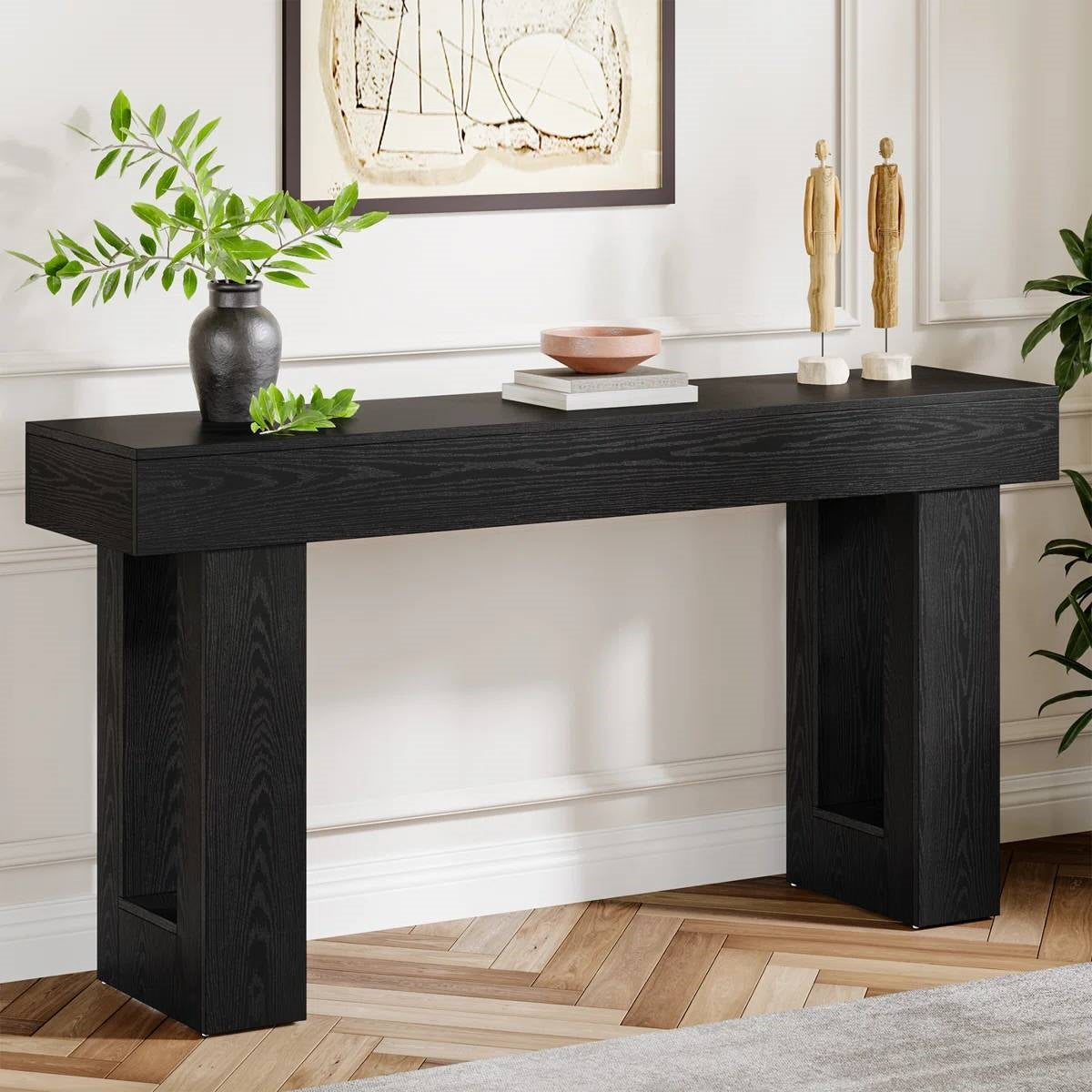 Modern Farmhouse 63-inch Narrow Entryway Console Sofa Table in Black Wood Finish LuxuryLifeWay Online Store