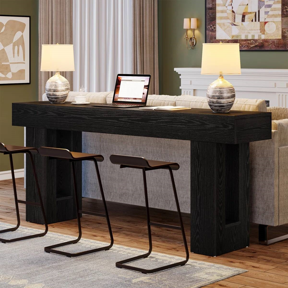 Modern Farmhouse 63-inch Narrow Entryway Console Sofa Table in Black Wood Finish LuxuryLifeWay Online Store