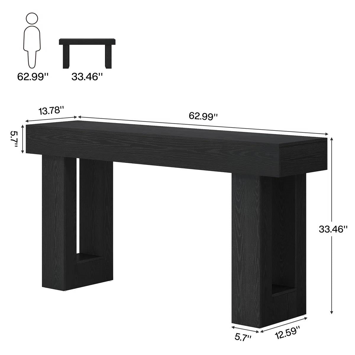 Modern Farmhouse 63-inch Narrow Entryway Console Sofa Table in Black Wood Finish LuxuryLifeWay Online Store