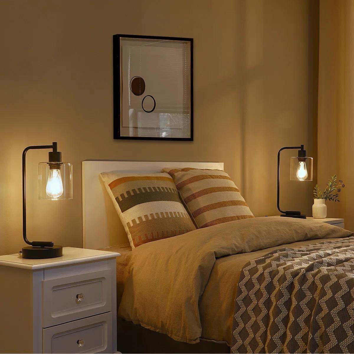 Set of 2 - Farmhouse Bedside Table Lamp Black Desk Light with USB Charging Ports LuxuryLifeWay Online Store