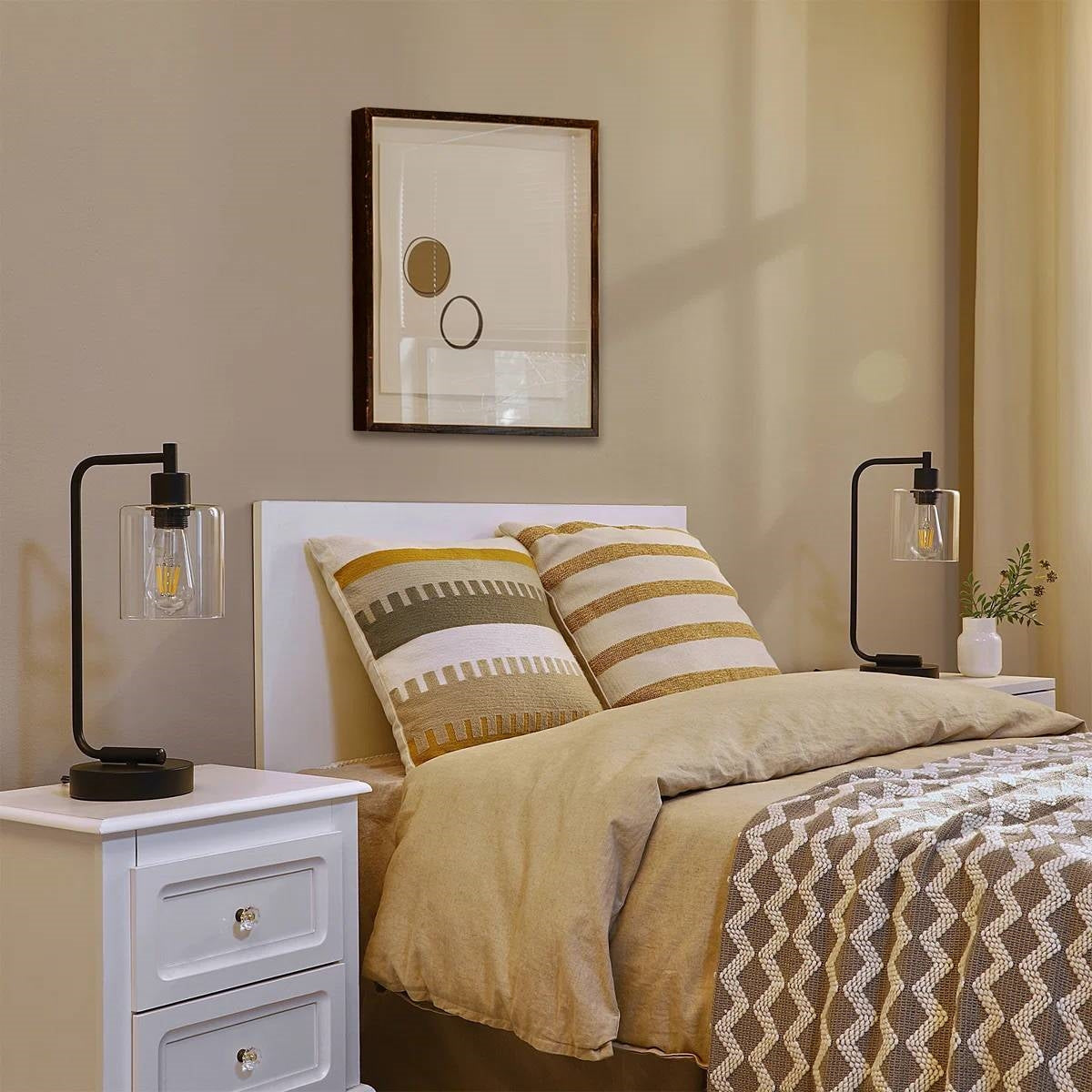 Set of 2 - Farmhouse Bedside Table Lamp Black Desk Light with USB Charging Ports LuxuryLifeWay Online Store