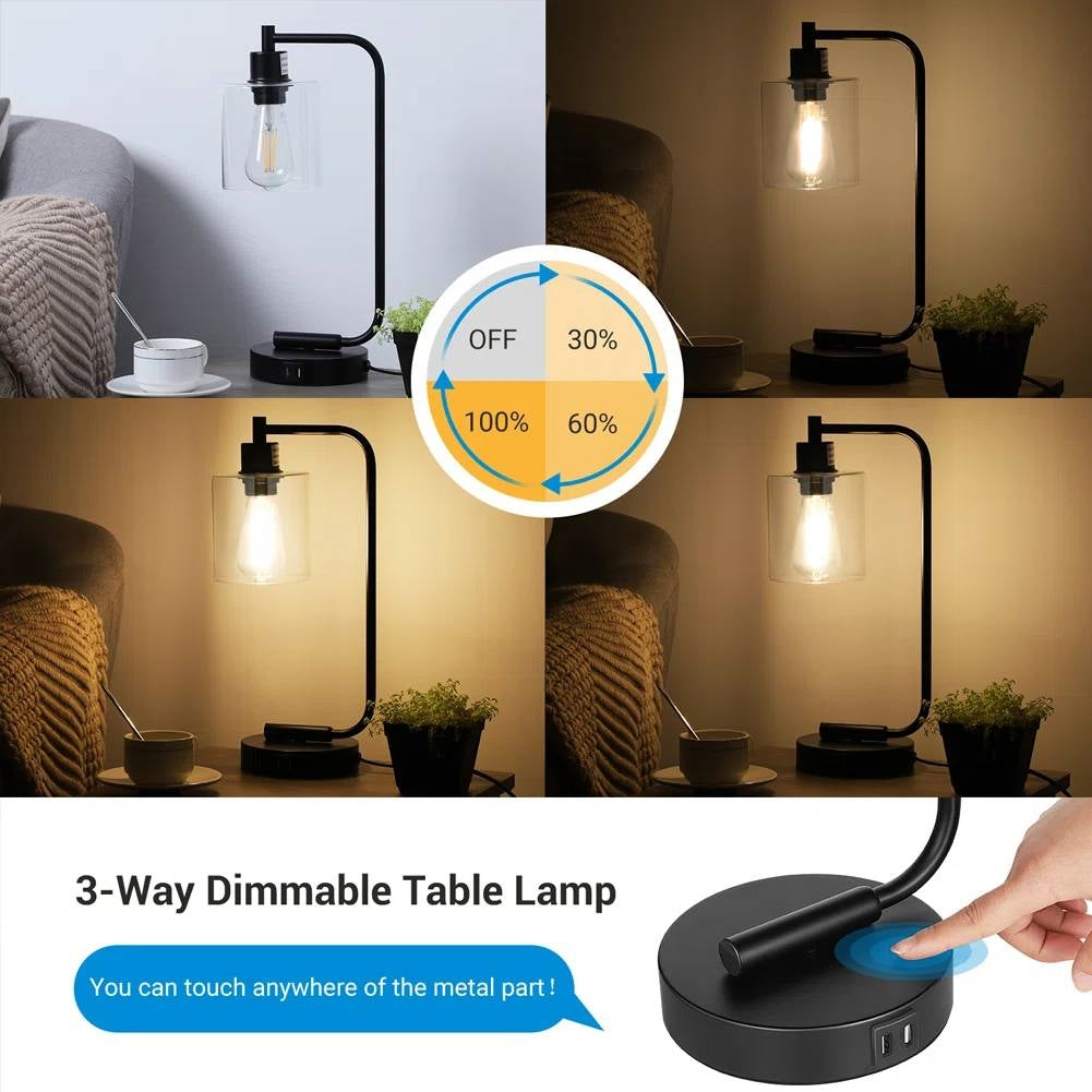 Set of 2 - Farmhouse Bedside Table Lamp Black Desk Light with USB Charging Ports LuxuryLifeWay Online Store