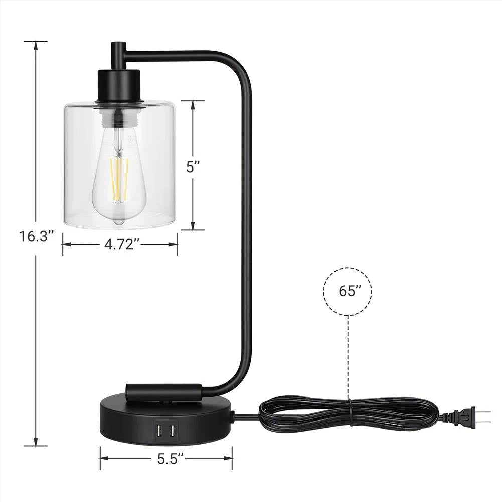 Set of 2 - Farmhouse Bedside Table Lamp Black Desk Light with USB Charging Ports LuxuryLifeWay Online Store