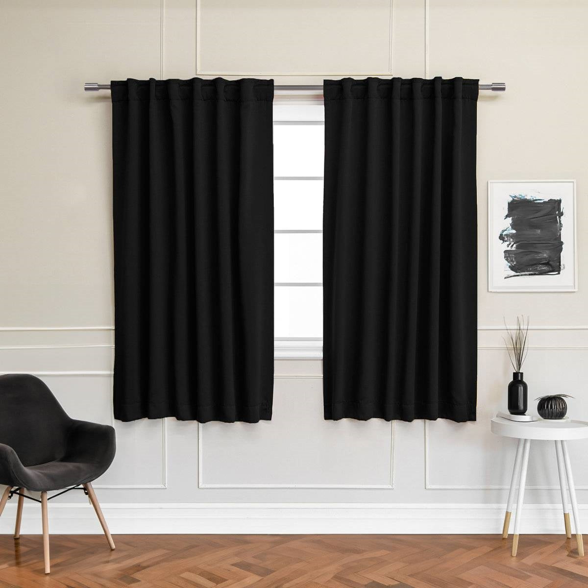 52 x 63 inch Solid Black Thermal Blackout Curtain Panels - Set of 2 LuxuryLifeWay Online Store