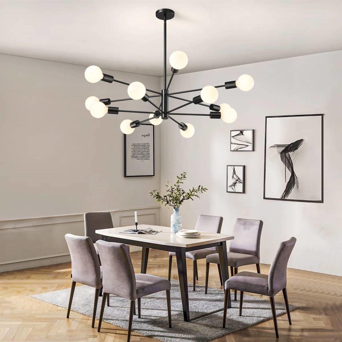 Black 33-inch Modern 12-Light Dimmable Sputnik Chandelier Lamp LuxuryLifeWay Online Store