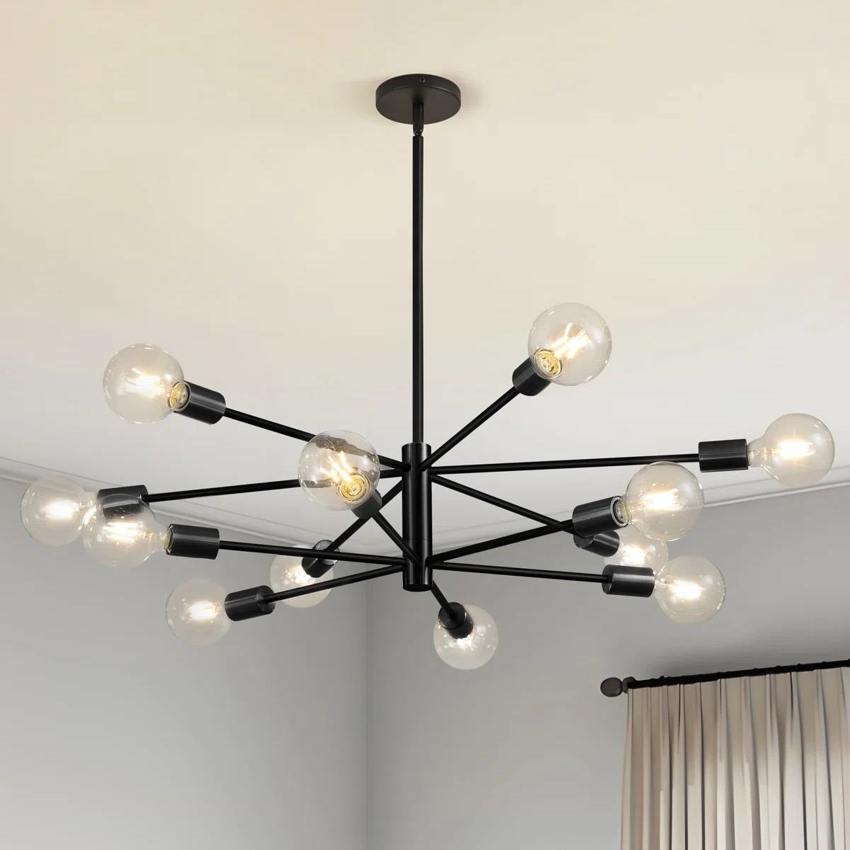Black 33-inch Modern 12-Light Dimmable Sputnik Chandelier Lamp LuxuryLifeWay Online Store
