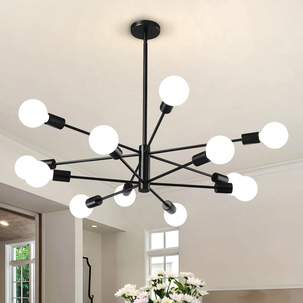 Black 33-inch Modern 12-Light Dimmable Sputnik Chandelier Lamp LuxuryLifeWay Online Store