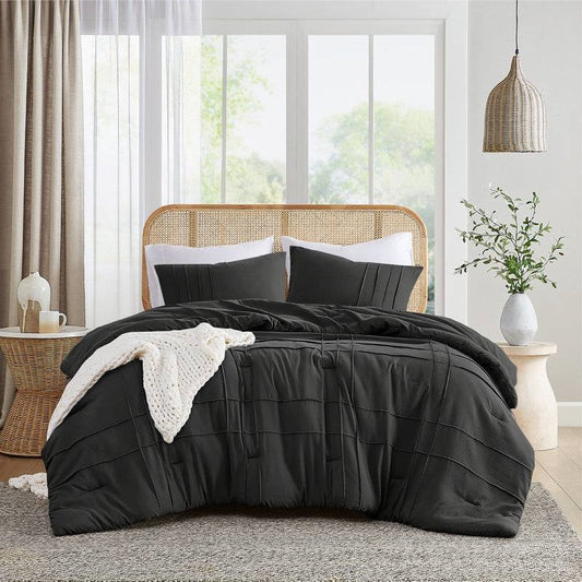 Twin/Twin XL Pre-Washed Pleated Microfiber Comforter Set in Black LuxuryLifeWay Online Store
