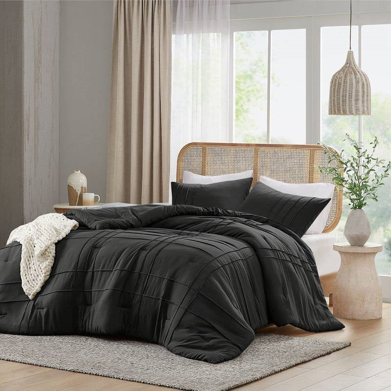 Twin/Twin XL Pre-Washed Pleated Microfiber Comforter Set in Black LuxuryLifeWay Online Store
