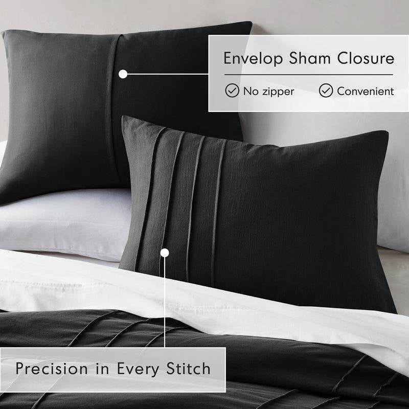 Twin/Twin XL Pre-Washed Pleated Microfiber Comforter Set in Black LuxuryLifeWay Online Store