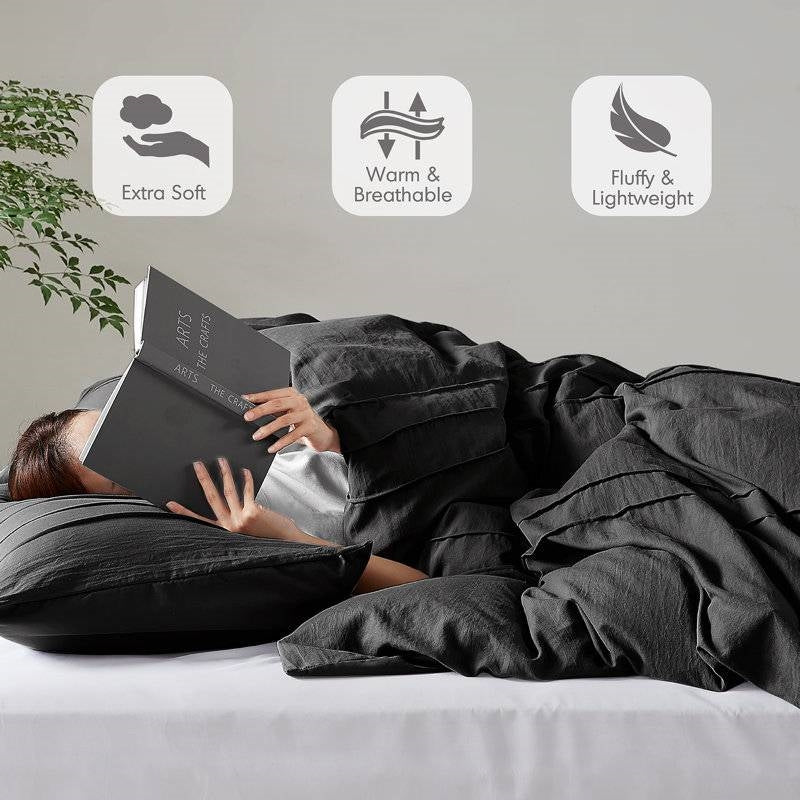 Twin/Twin XL Pre-Washed Pleated Microfiber Comforter Set in Black LuxuryLifeWay Online Store