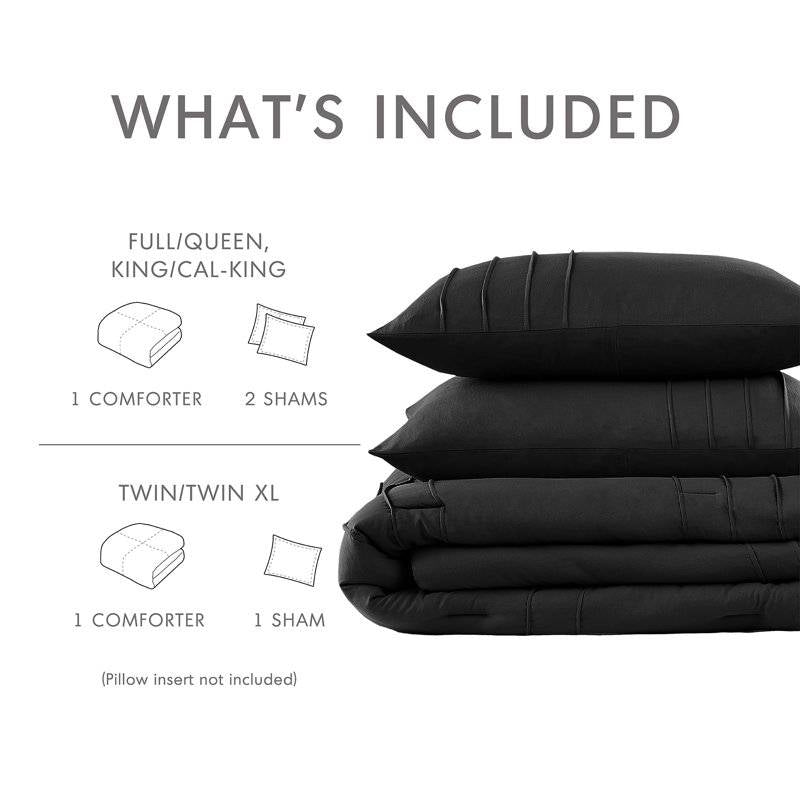 Twin/Twin XL Pre-Washed Pleated Microfiber Comforter Set in Black LuxuryLifeWay Online Store