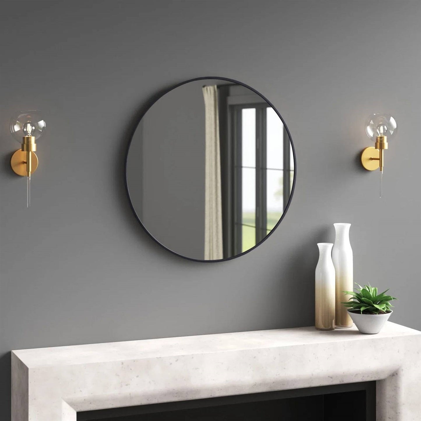 Round 21-inch Wall Mirror in Black - Living Room Bedroom Accent Bathroom Mirror LuxuryLifeWay Online Store