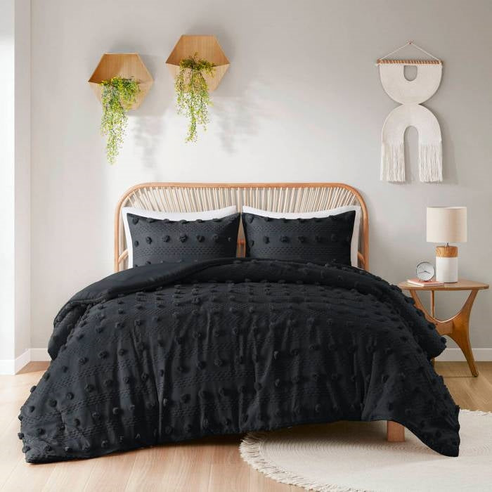 Twin/Twin XL 2 Piece Pompom Microfiber Hypoallergenic Comforter Set in Black LuxuryLifeWay Online Store