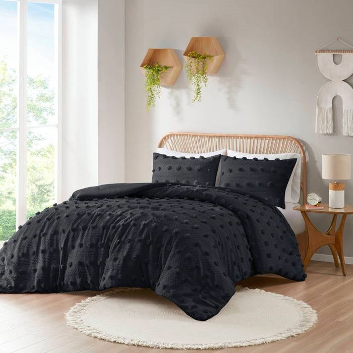 Twin/Twin XL 2 Piece Pompom Microfiber Hypoallergenic Comforter Set in Black LuxuryLifeWay Online Store