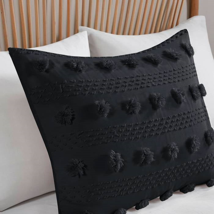 Twin/Twin XL 2 Piece Pompom Microfiber Hypoallergenic Comforter Set in Black LuxuryLifeWay Online Store