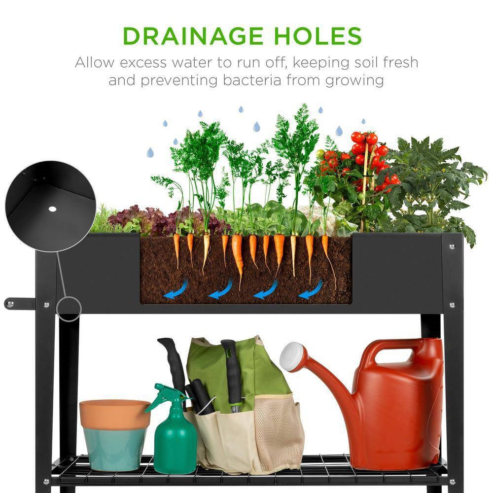 Black Metal Raised Garden Bed Planter Cart on Wheels 37-inch x 15-inch LuxuryLifeWay Online Store
