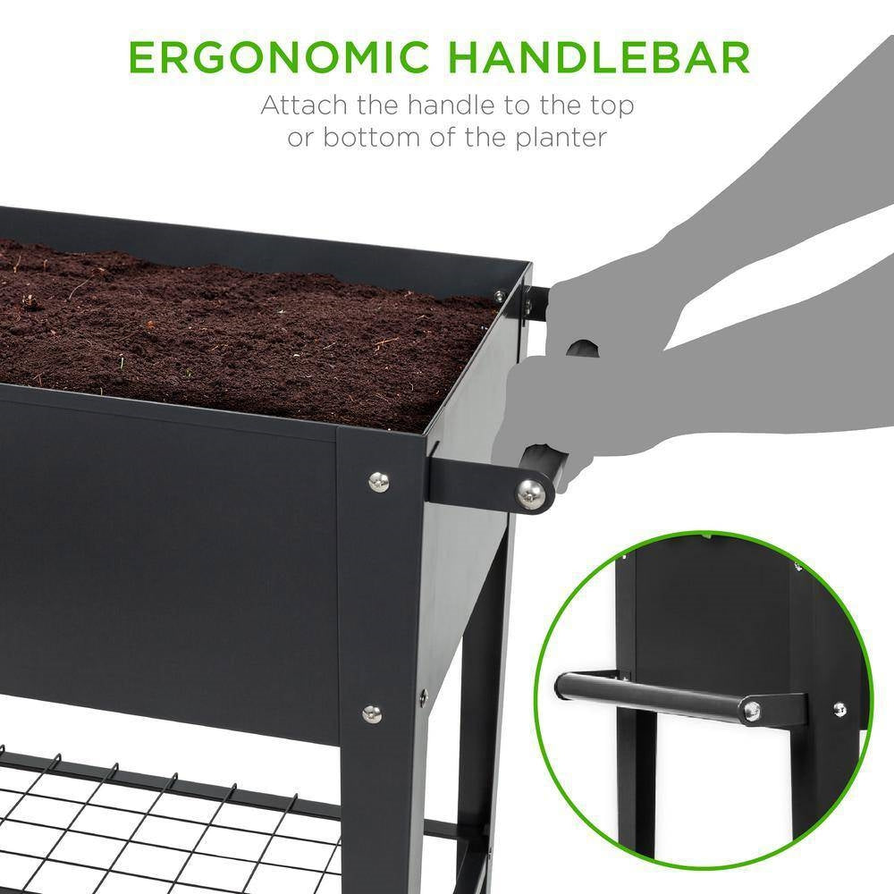 Black Metal Raised Garden Bed Planter Cart on Wheels 37-inch x 15-inch LuxuryLifeWay Online Store