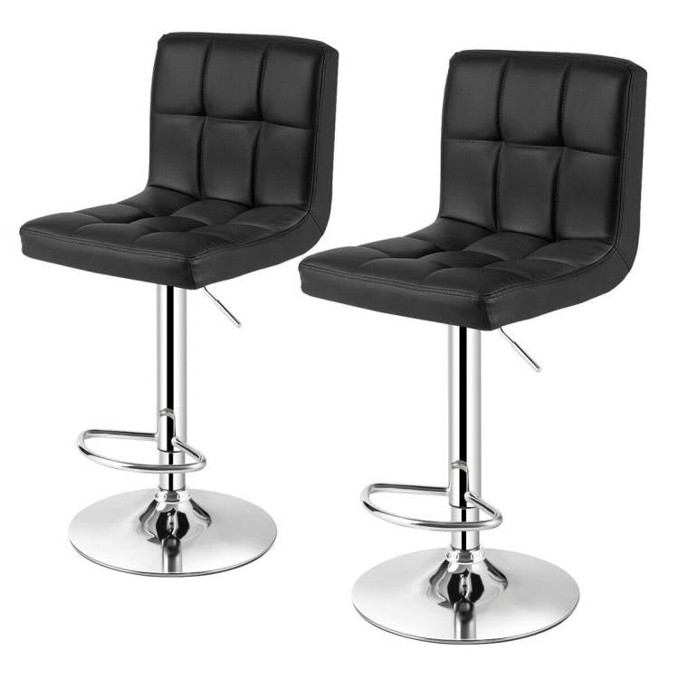 Set of 2 Modern Adjustable Height Bar Stools with Black PU Leather Swivel Seat LuxuryLifeWay Online Store