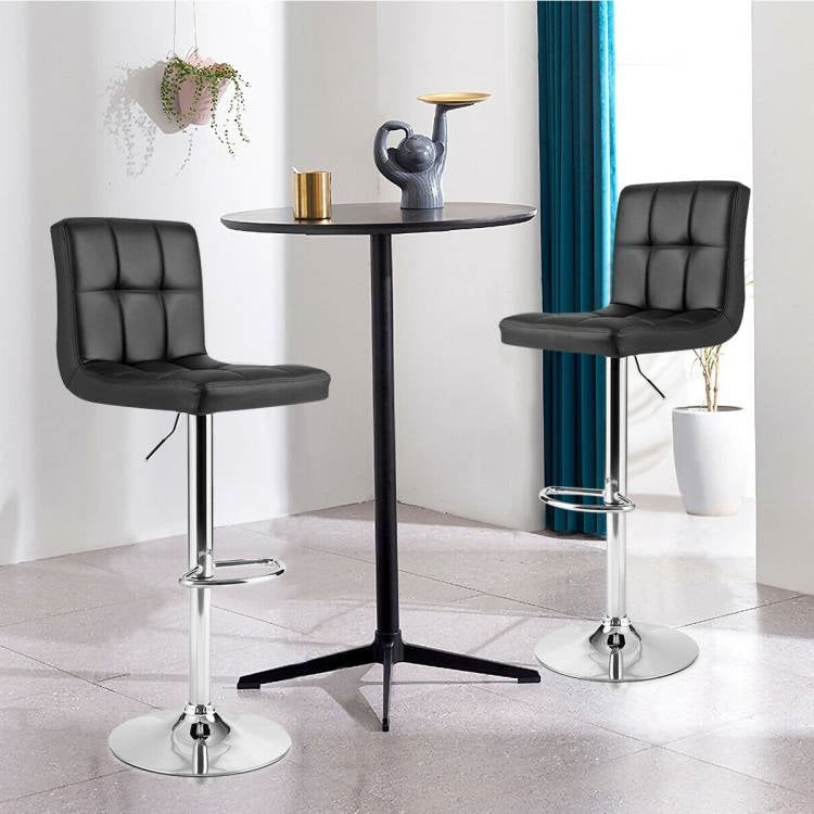 Set of 2 Modern Adjustable Height Bar Stools with Black PU Leather Swivel Seat LuxuryLifeWay Online Store