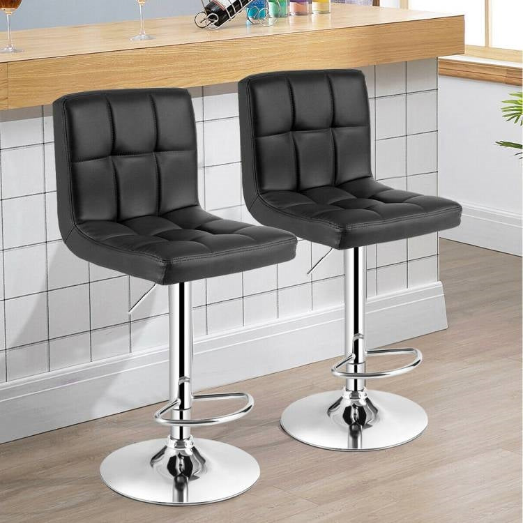 Set of 2 Modern Adjustable Height Bar Stools with Black PU Leather Swivel Seat LuxuryLifeWay Online Store