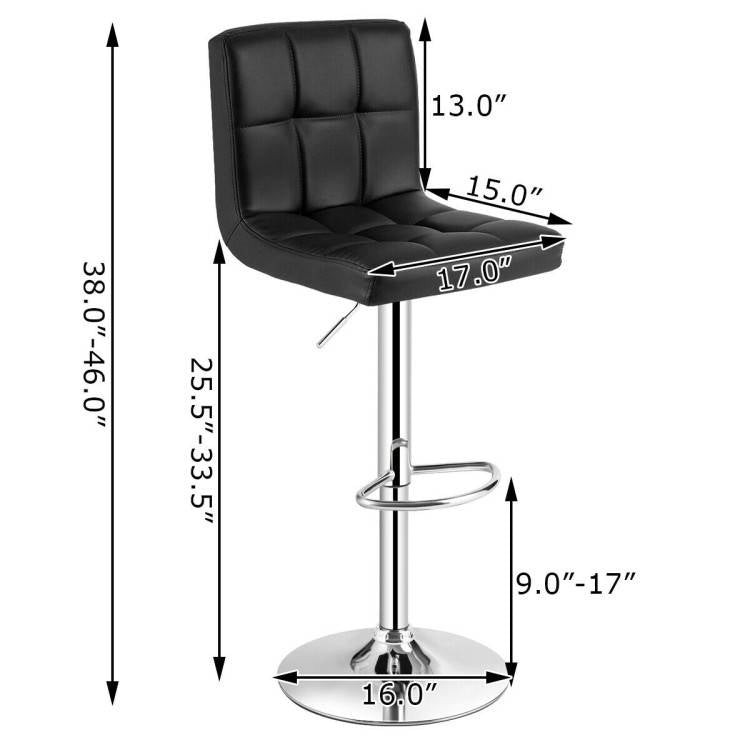 Set of 2 Modern Adjustable Height Bar Stools with Black PU Leather Swivel Seat LuxuryLifeWay Online Store