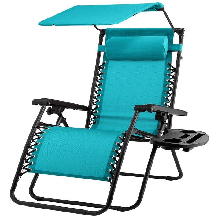 Teal Blue Zero Gravity Folding Reclining Patio Lounge Chair with Canopy LuxuryLifeWay Online Store